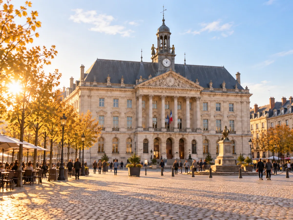 Hôtel de ville de Cambrai sur la place Aristide-Briand, avec son campanile